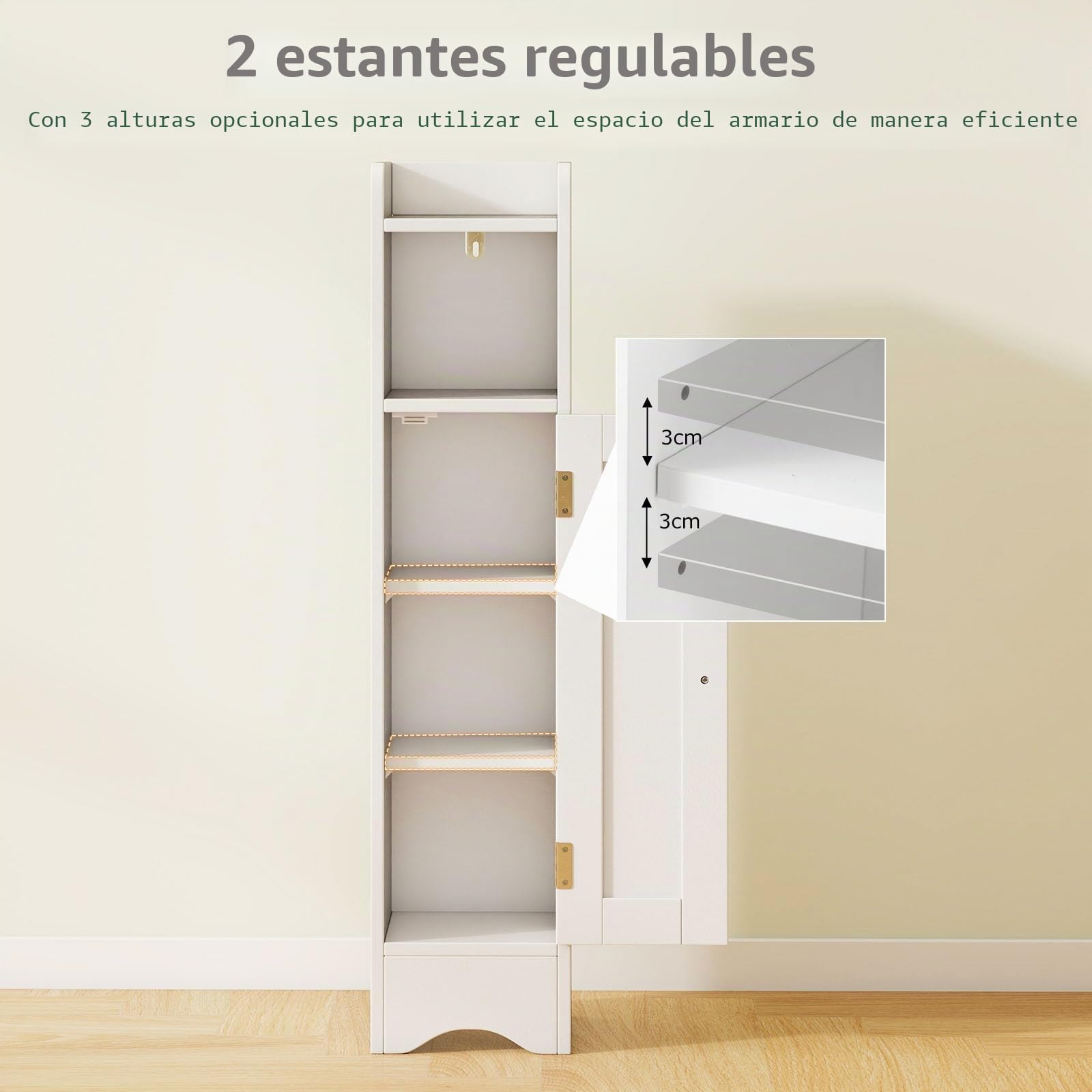 LIFEZEAL Armario de Baño Pequeño, Independiente con Puerta, Armario Estrecho para Baño con Estantes Ajustables, Armario de Suelo para Espacios Pequeños (Blanco)