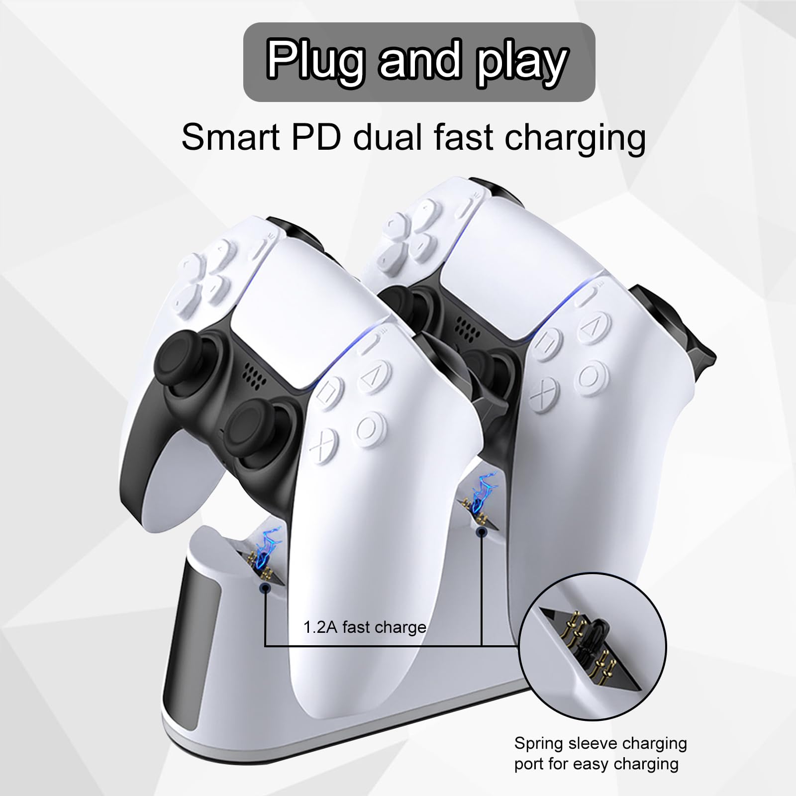 Estación de carga para controlador PS5: estación de carga Nizirioo para controlador PS5 con luz RGB ajustable PS5, estación de carga rápida de 2 horas con 2 opciones de carga, indicador de estado de
