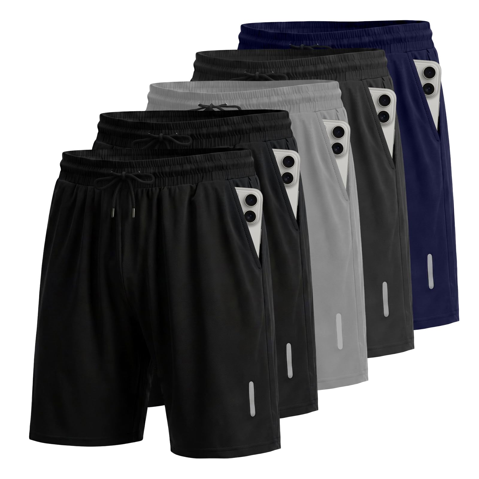 UUMIAER 3er/5er Pack Sporthose Herren Kurz mit Reißverschlusstaschen Laufshorts Atmungsaktiv Schnell Trocknend Sportshorts Jogginghose Herren für Gym Sommer