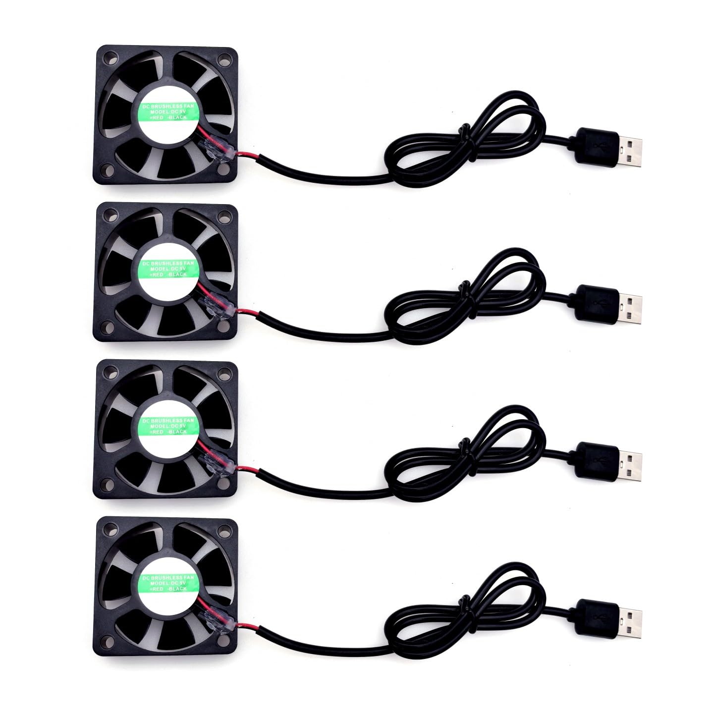 JZK 4 unidades de 50 x 50 x 15 mm DC 5 V Mini USB Ventilador 50 mm, 5500 rpm, 0,17 A, 5015 Rodamientos de bolas pequeño DC sin escobillas 5 cm para refrigeración o ventilación, ventilador de impresora