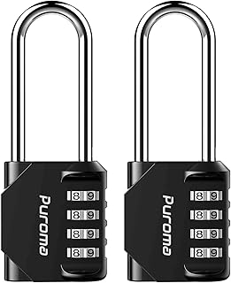 Puroma 2 Pack 2.6 Inch Long Shackle Combination Lock 4 Digit Outdoor Waterproof Padlock for Hasp Locker Lock, Sports Locker, Fence, Gate, Toolbox, Case, Hasp Storage, Cabinets (Black)