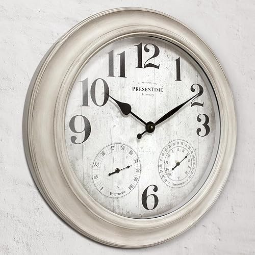 Miniatura 3 de Presentime & Co. Reloj Clifton de 26 pulgadas para exteriores con termómetro e higrómetro como estación meteorológica todo en uno, arte de pared de