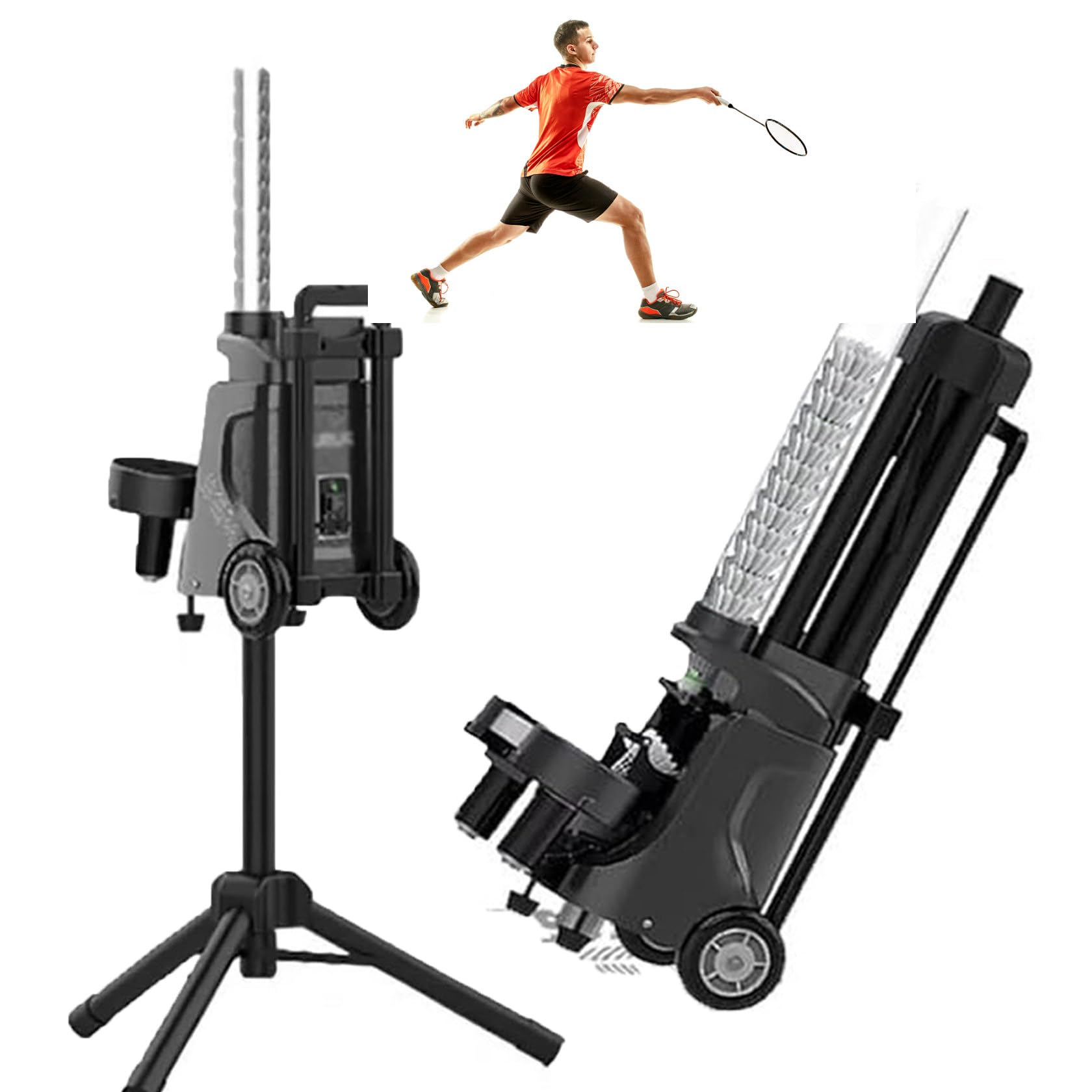 Macchina automatica per badminton, dispositivo di allenamento portatile con staffa in metallo, angoli regolabili, rimbalzo automatico, frequenza di servizio 1-5s/palla per lo sviluppo delle abilità