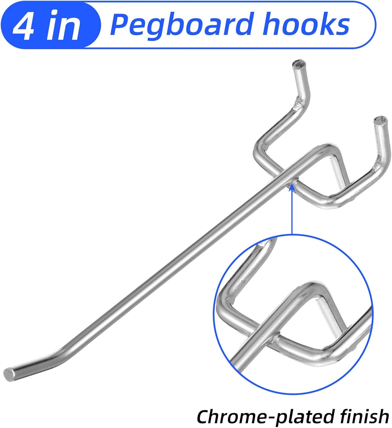 100 Pack 4 Inch Pegboard Hooks, Heavy Duty Metal Peg Board Accessories Fit 1/4" and 1/8" Peg Boards for Garage, Workshop, Kitchen, Tool Organization