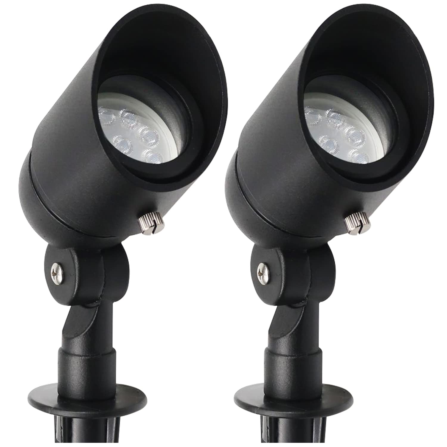 Lumina 4W LED Landscape Lights Cast-Aluminum Waterproof Outdoor Low Voltage Spotlights for Walls Trees Flags Light with Warm White 4W MR16 LED Bulb and ABS Ground Stake Bronze SFL0104-BKLED2 (2PK)