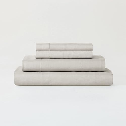 Sijo - Juego de sábanas de lino francés lavado a la piedra, 3 o 4 piezas, 2 fundas de almohada, 1 sábana bajera ajustable y 1 sábana plana opcional