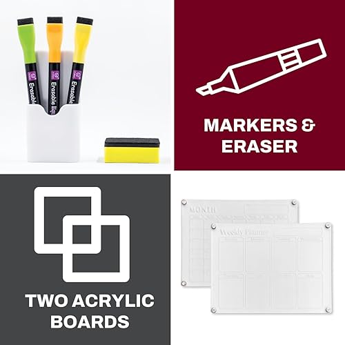 Miniatura 3 de Harmoni Home and Kitchen - Juego de calendarios acrílicos magnéticos para nevera - Dos planificadores reutilizables transparentes para mes y semana,