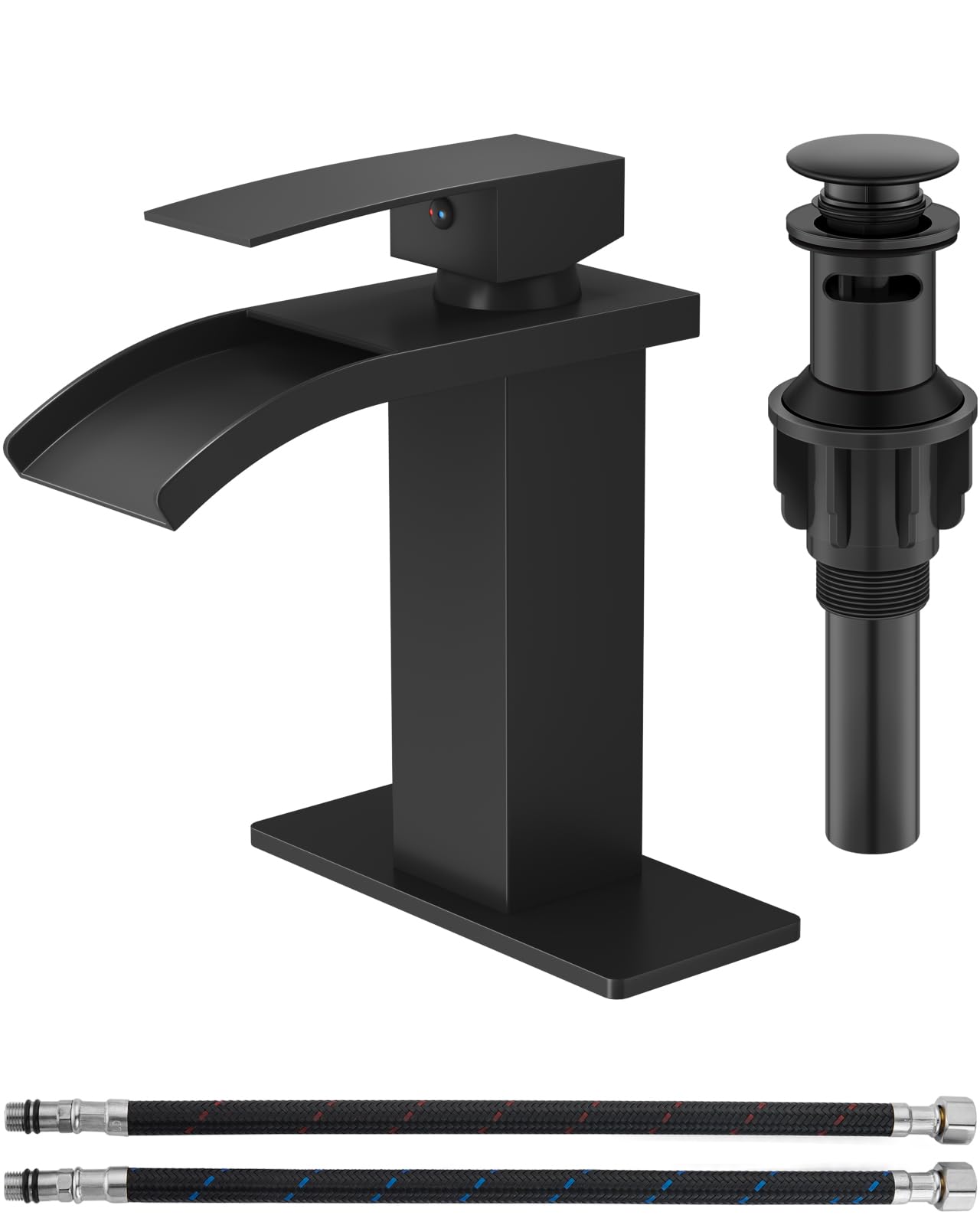 Waterfall Bathroom Faucet for 1 Hole Single Handle Vanity Bathroom Sink Faucet with Deck Plate Pop-up Drain Supply