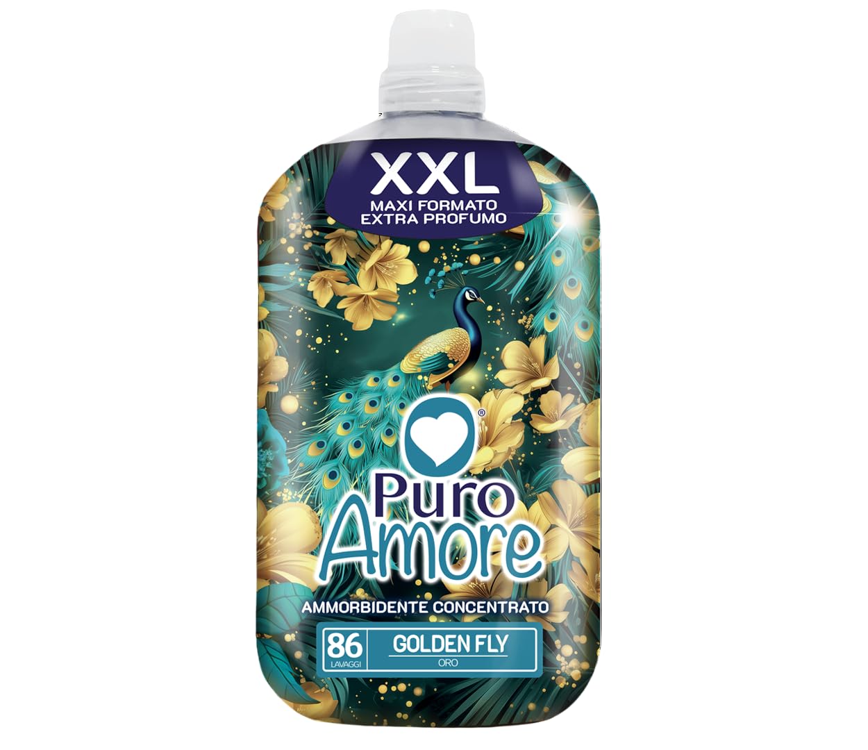 6 X Puro Amore Ammorbidente XXL Golden Fly Ammorbidente Concentrato Ammorbidente Concentrato 86 lavaggi 1800ml + Portachiavi Beni Culinari