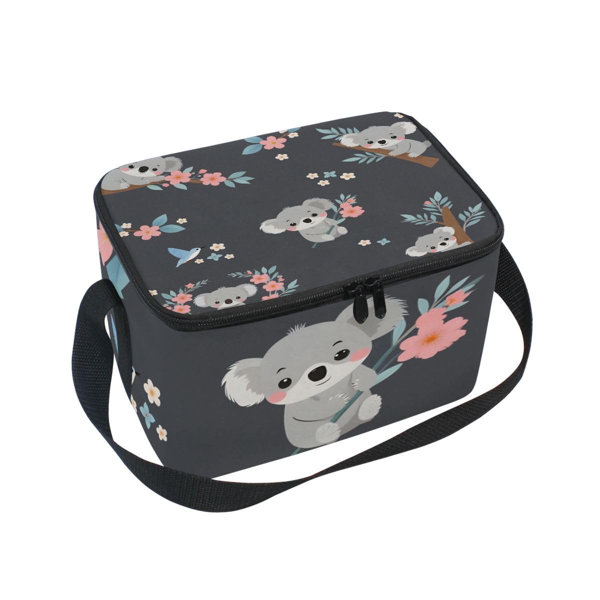 FORMRS Cute Koala Insulated Lunch Box Black Lunch Bag Portable Tote Bag Cooler Bag for Outdoor Travel Picnic