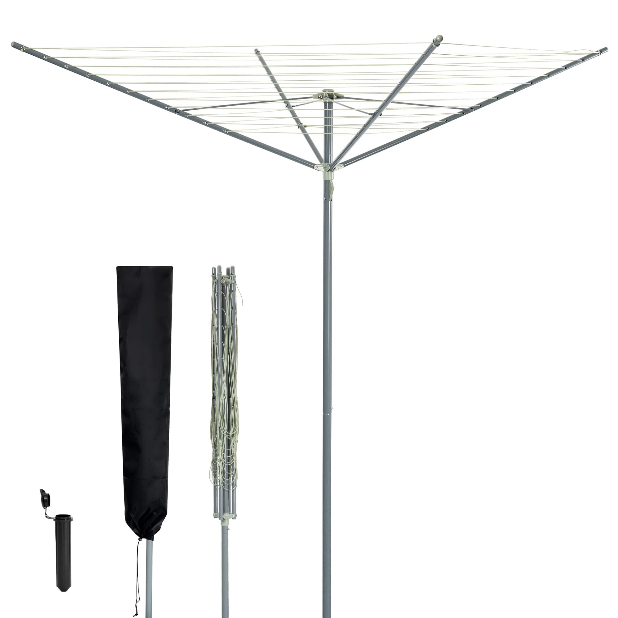LIVIVO 4 Arm Rotary Washing Line - 45M Outdoor Clothes Line for Outside - Foldable Garden Rotary Outdoor Clothes Dryer Rotary Airer with Plastic Ground Spike and Cover - Grey