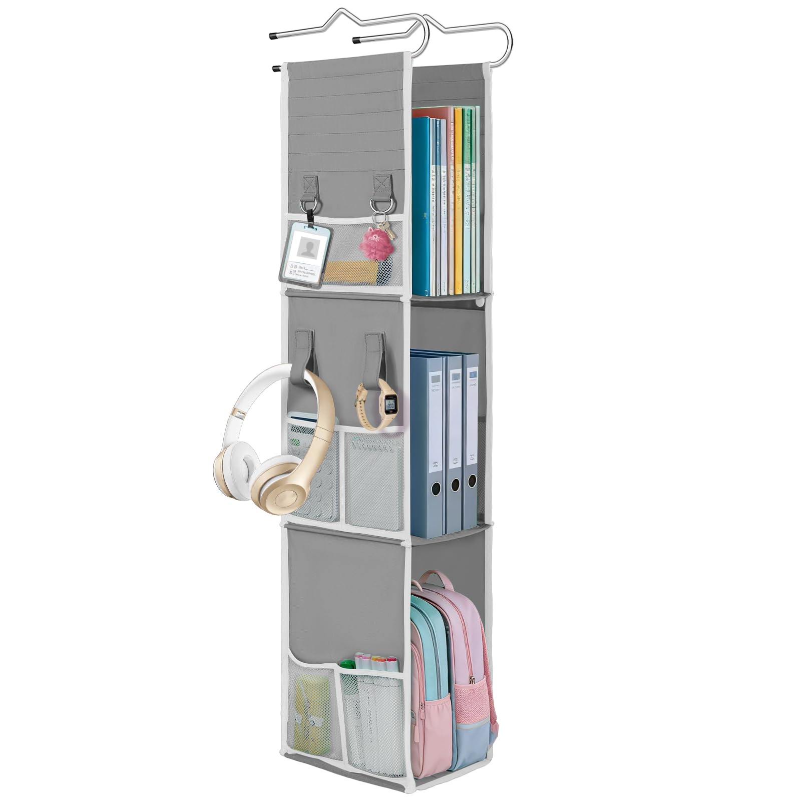 LOVEGRASS 3 Shelf Locker Organizer with Side Pockets, White and Grey