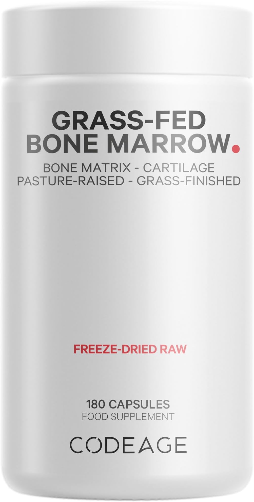 Codeage Grass Fed Bone Marrow, Full Spectrum Whole Bone Extract, Cold Processed Pasture Raised, Non GMO, 180 Capsules