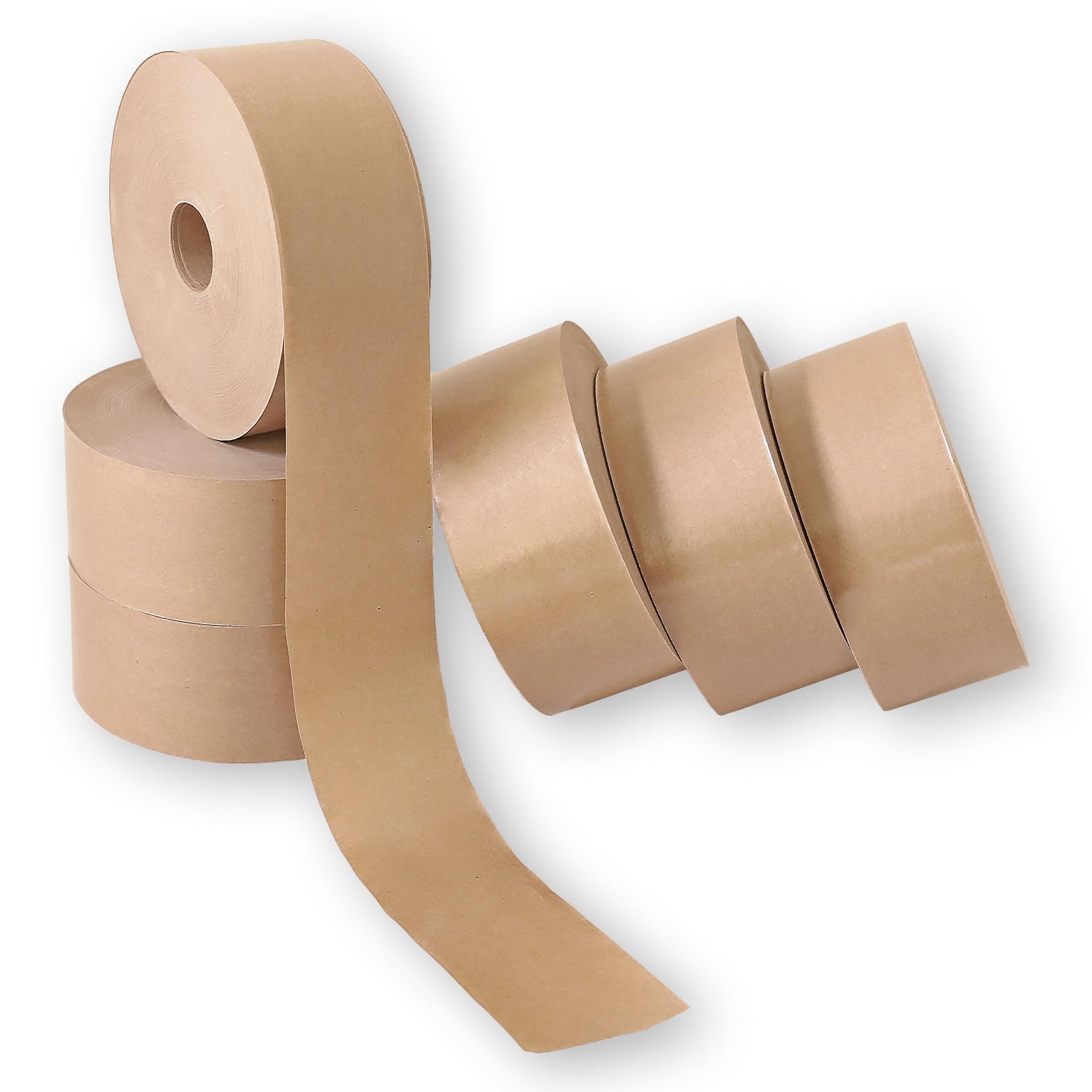 Europack24 Nassklebe-Set: 6 Rollen Nassklebeband und 1 Klebestreifengeber | 60mm x 200m unverstärkt | Paketklebeband für Kartonagen | stark klebendes Packband | Klebebandanfeuchter für Büro und Lager