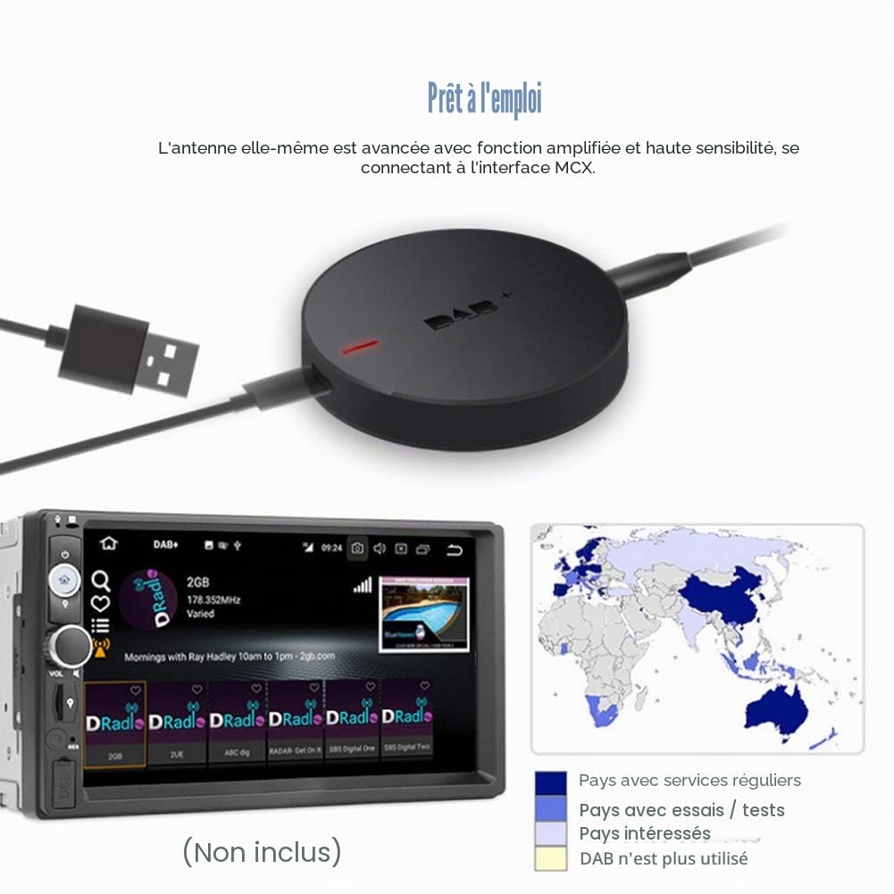 Lazmin112 Récepteur d'antenne Radio USB Dab +, Adaptateur Portable récepteur d'autoradio numérique avec antenne amplifiée pour Android 5.1 ou Version ultérieure dédiée