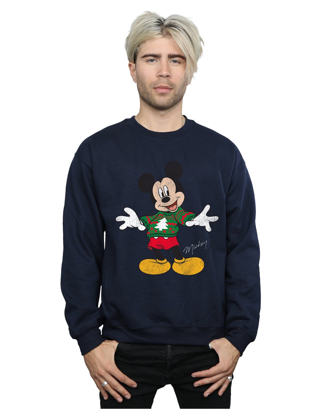 Disney Men's Mickey Mouse Christmas Jumper Sweatshirt Medium Navy Blue