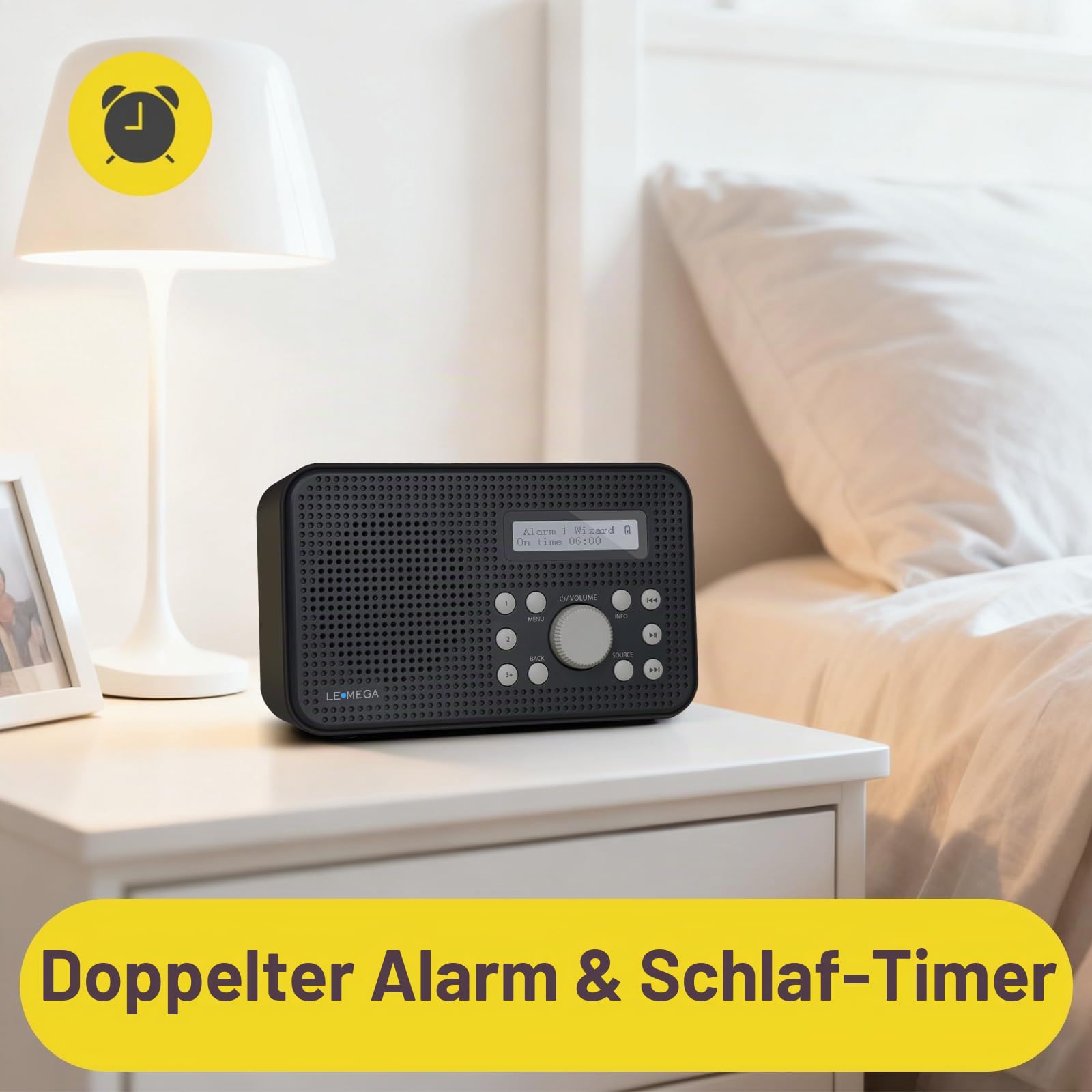 PR2 GO DAB/DAB+ & UKW-Radio, tragbare, kompakte DAB-Radios, tragbares Radio mit Akku und Netzbetrieb, 10 Stunden Wiedergabezeit, Doppelwecker, 60 Speicherplätze (Dunkelgrau)