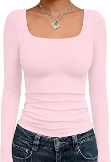 Trendy Queen Women's Long Sleeve Square Neck Crop Top Y2K Shirt Fall Fashion Basics Tees Going Out