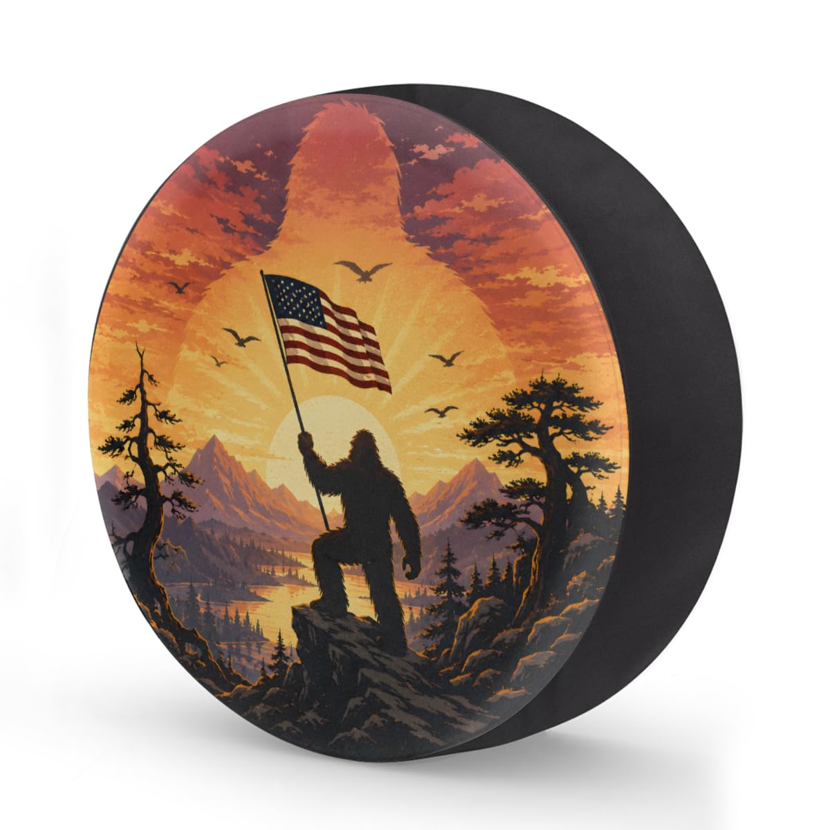 Bigfoot American Flag Spare Tire Cover Wheel Covers Protectors Waterproof Dust-Proof Universal Fit Trailer, RV, SUV and Many Vehicle 17 Inch,C-01