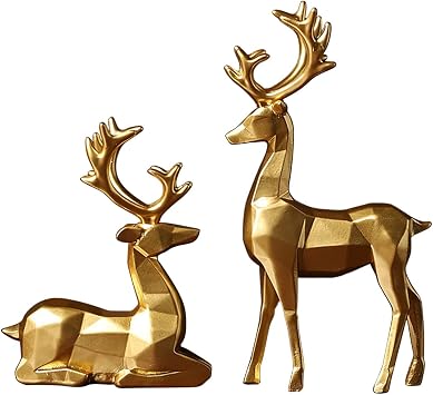 Golden Deer Minimalist Resin Desktop Ornaments for Home Room Scaled Down Animal Handicrafts Fashionable Tabletop Statue Elegant Living Compact Collectible Figurine for Shelf Display Gold, One Size