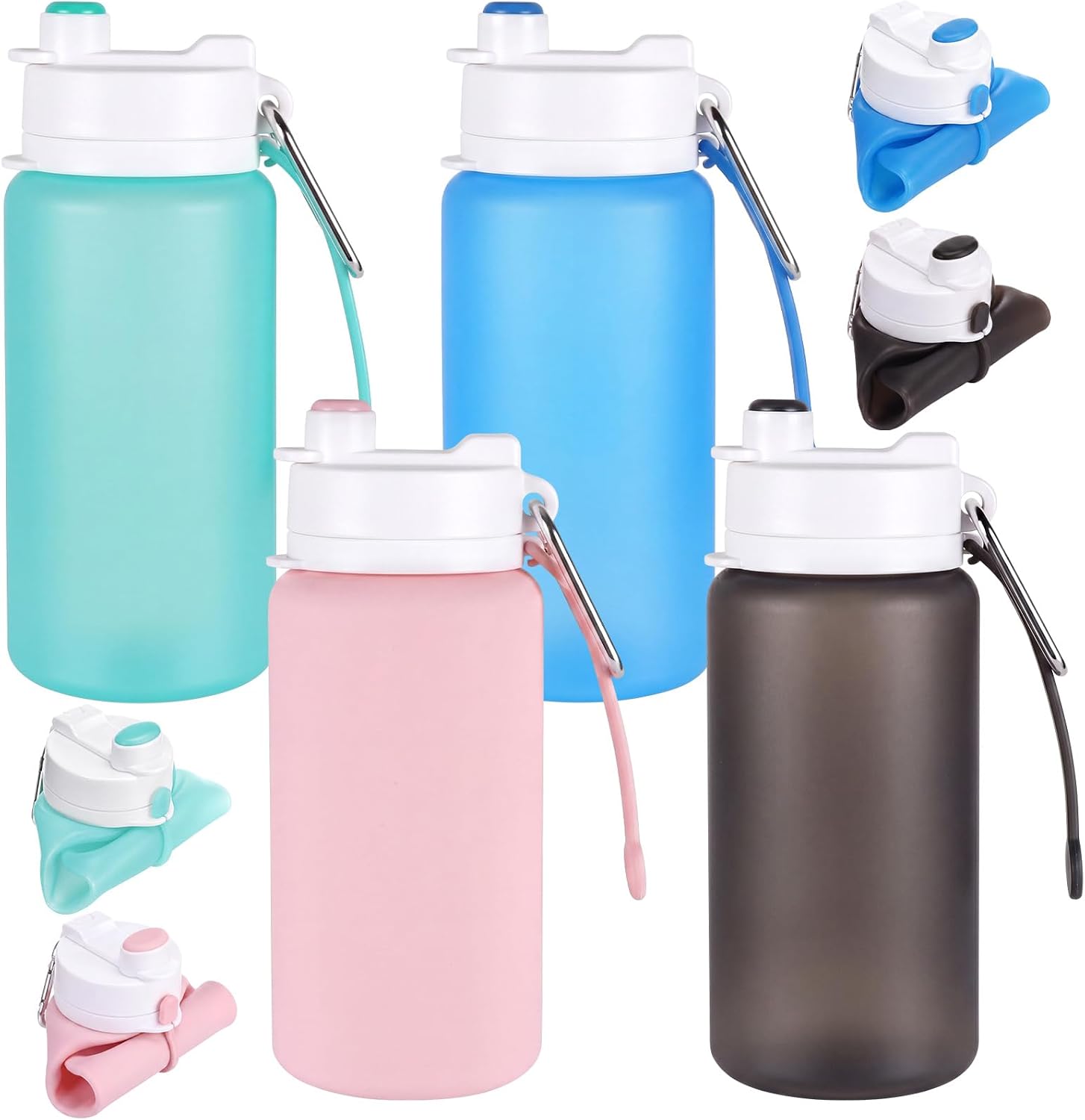 LemonRoad 4 Pcs 19 oz Silicone Collapsible Water Bottle Portable Foldable Water Bottle Leakproof with Carabiner Reusable Lightweight for Travel Sport Hiking Camping Cycling Office(Multicolored)