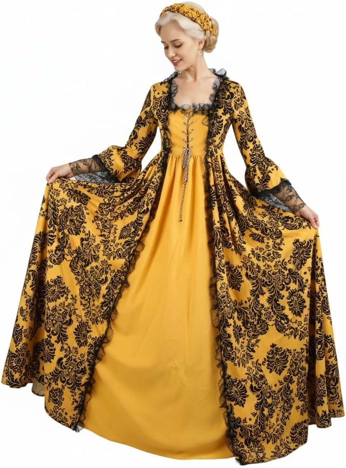 STIOEDYUAN Women's Medieval Queen Vitorian Dress Gothic Ball Gown Renaissance Royal Halloween Fancy Costume