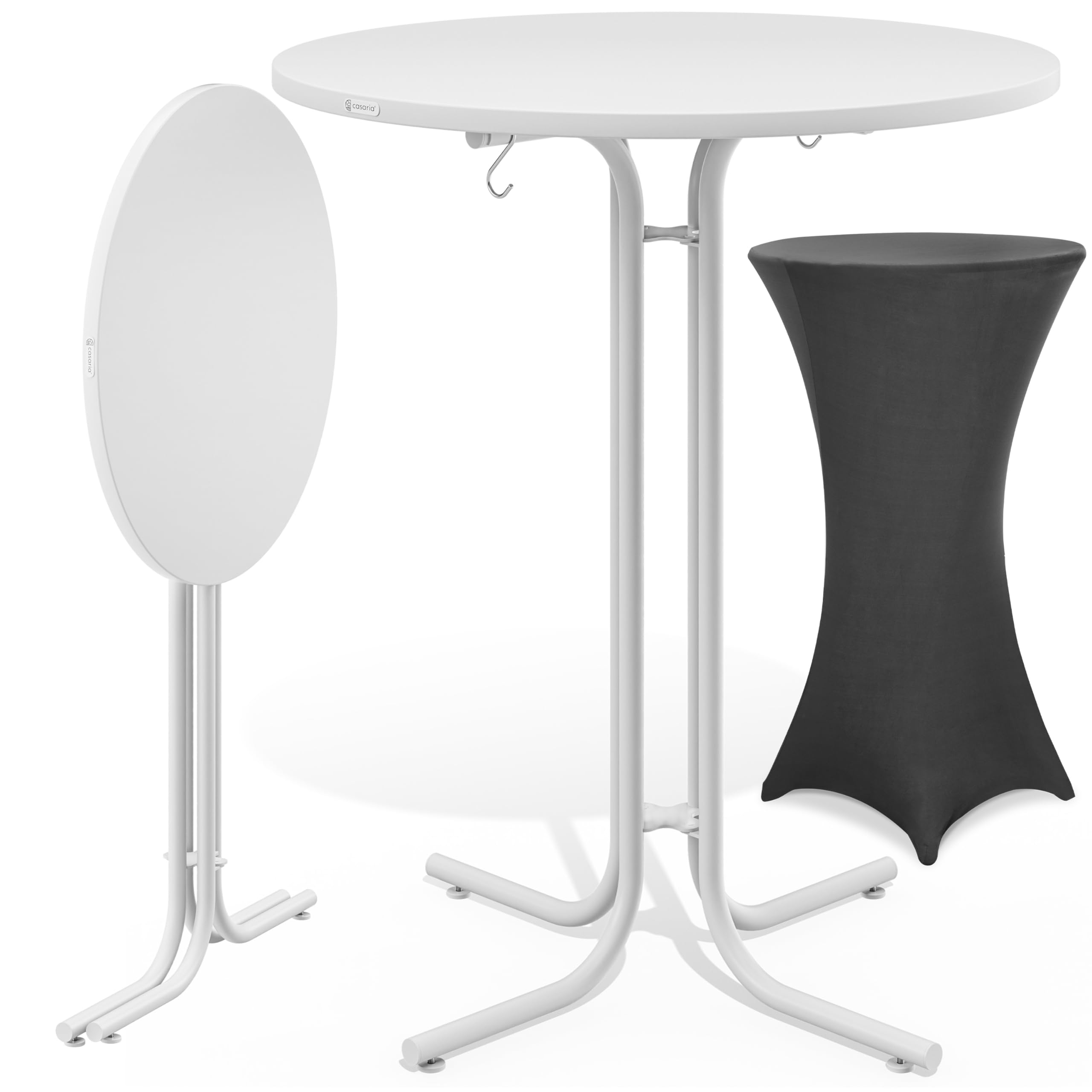 CASARIA® Round Bar Table with Slip Cover | 110 High | 70cm Diameter | Foldable & Easy To Transport | Powder Coated Metal | Stable Bistro Bar Party | Weatherproof | White with Anthracite Cover