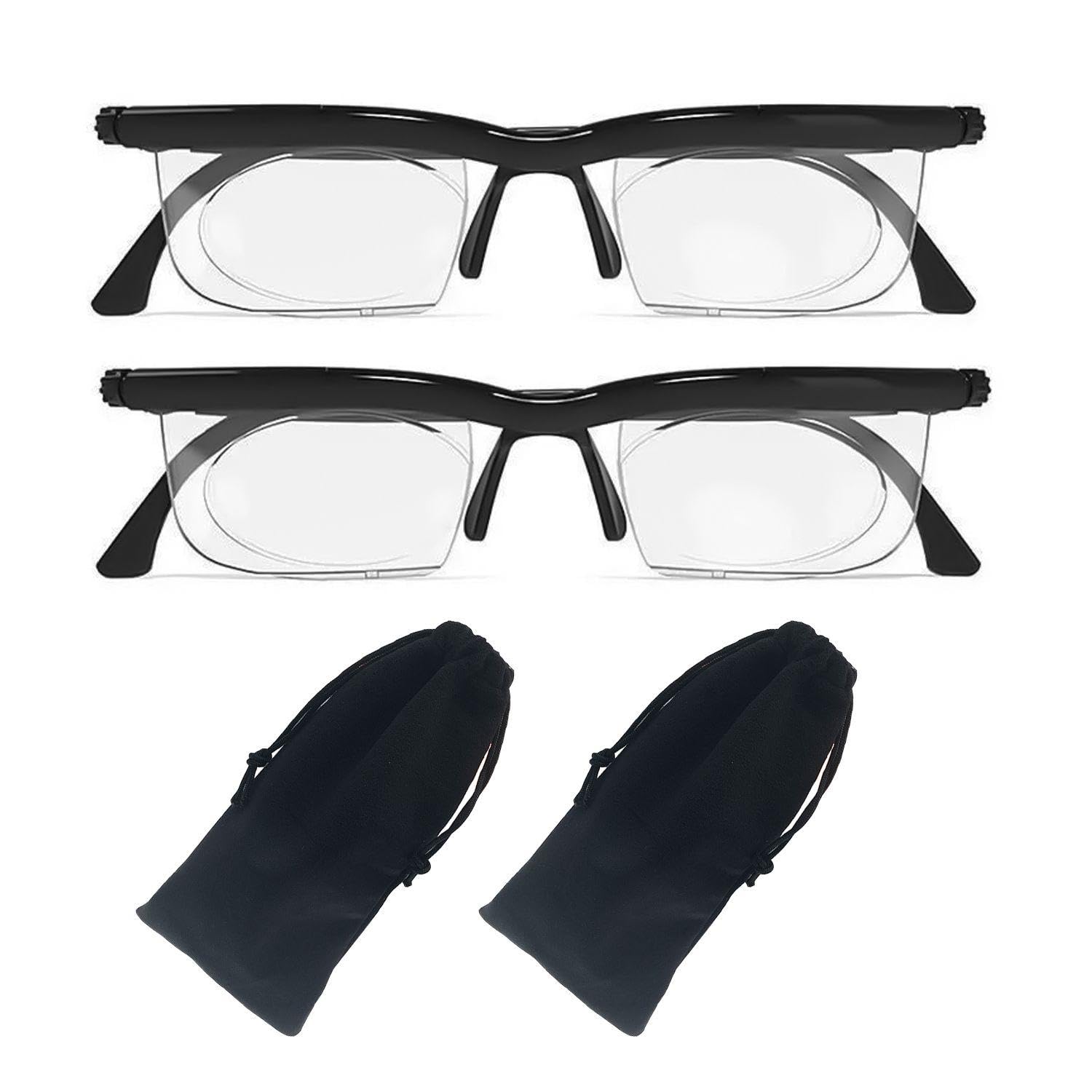 2 Pieces Variable Focus Glasses With Glasses Pouch, Focus Adjustment Glasses, Adjustable Reading Glasses, Foldable Glasses, Unisex Focus Glasses