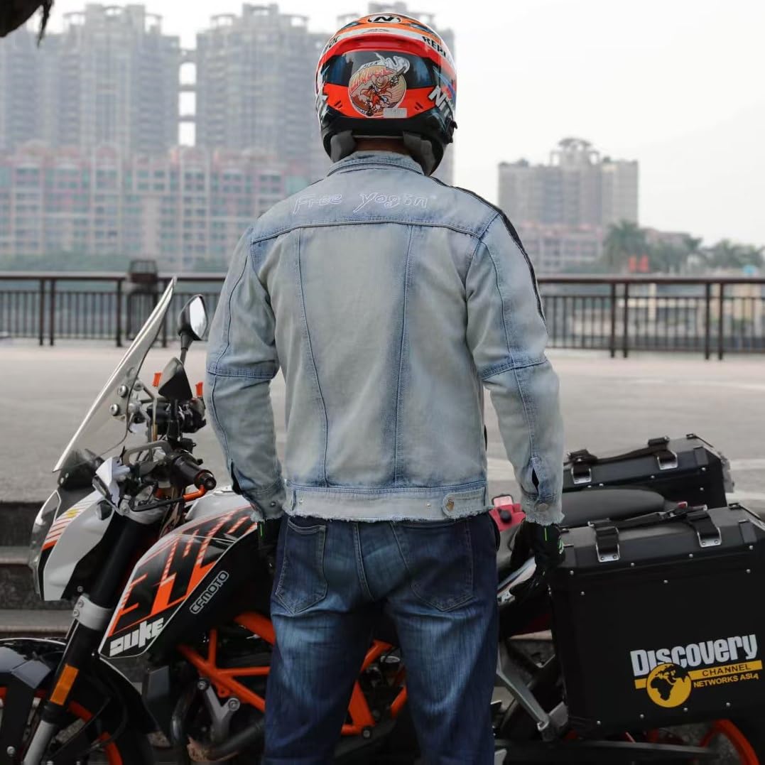 Hombre Moto Chaqueta Vaquero para Motocicletas Impermeable y Duradero en Todas las Estaciones con 5x CE Protector