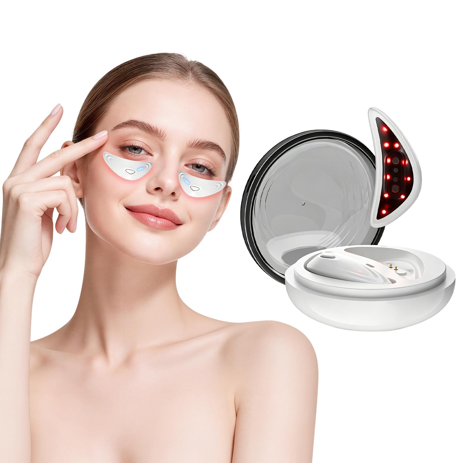 Upgrade Rotlicht Augenmassagegerät, Wiederaufladbare Magnetische Augenpads mit LED-Rotlichttherapie gegen Augenringe, Schwellungen, Feine Linien & zur Straffung der Augenpartie