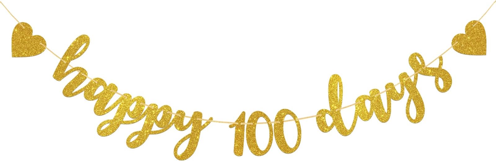 INNORU Glitter Silver Happy 100 Days Banner - Baby Birthday Party Decorations