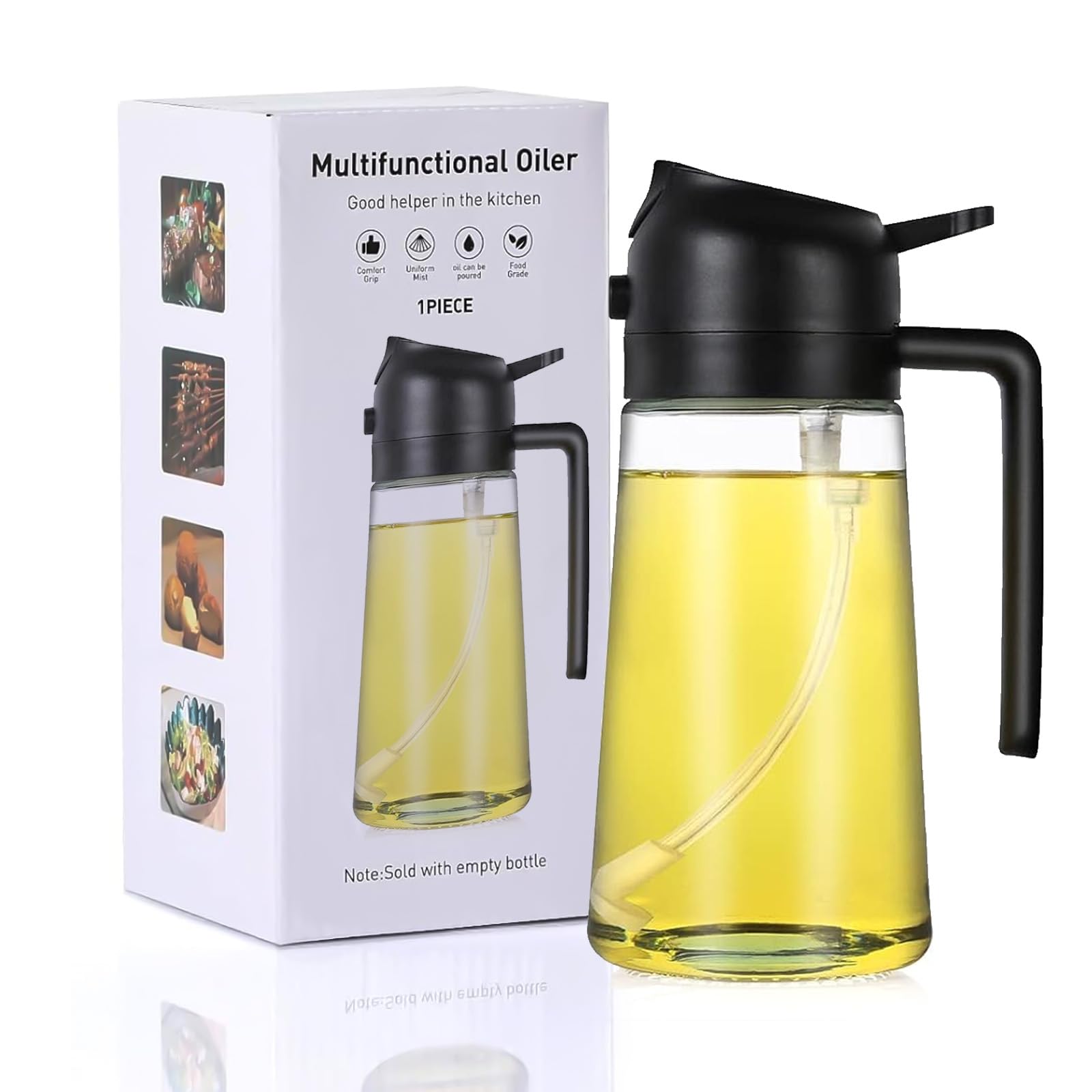 Versatile 2 In 1 Glass Olive Oil Dispenser and Leakproof Mister Sprayer 16oz