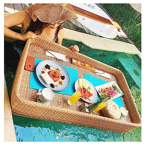 bttllke Bandeja Flotante para Piscina para Alimentos y Bebidas - Cesta de Servicio Cuadrada Hecha a Mano con Cuidado Bandejas de Servicio de Lujo para Piscinas, Bancos de Arena, spas, baños y Fiestas