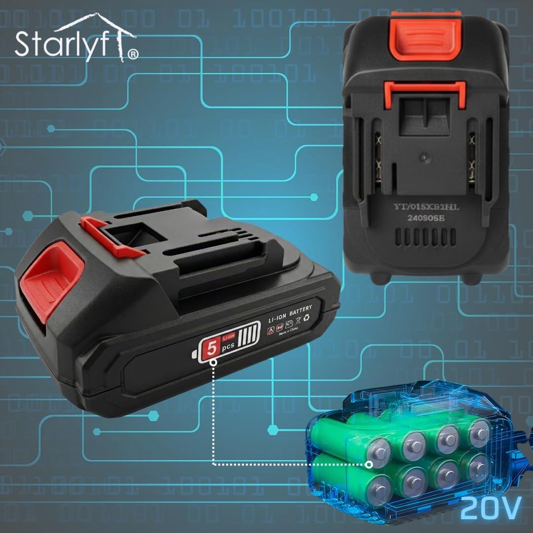 STARLYF Batterie rechargeable lithium-ion 1500 mAh -18,5 V-21 V - Compatible avec High Pressure Cleaner, Power Blower/Rotorazer 8 en 1/MiniChain Saw/Multi System 10 en 1 (2)