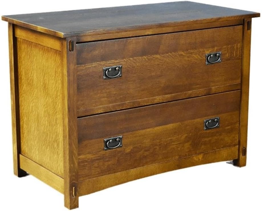 Pemberly Row Mission Oak 2 Drawer Lateral File Cabinet, Walnut Finish, Solid Wood Construction, Quarter-Sawn White Oak, Metal Rails and Handles, Legal and Letter-Size Folder Storage for Home or Office