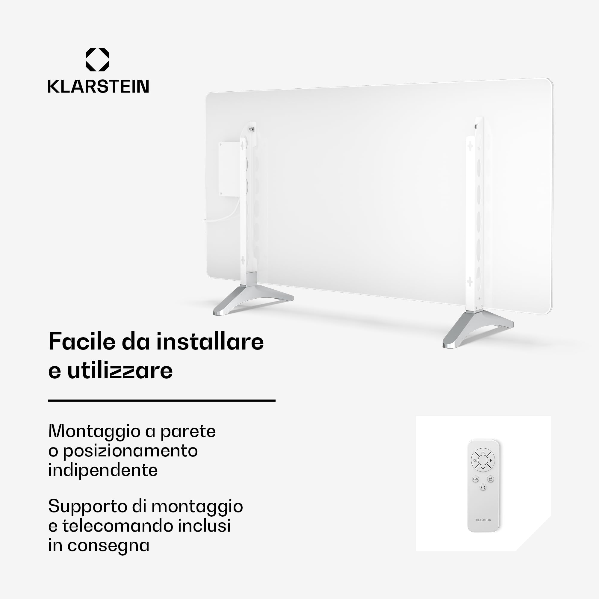 Klarstein Pannelli Radianti Infrarossi 720W – Parete o Indipendente, WiFi, Touch & App, Termostato, Timer, Sicurezza Bambini, IP43, Vetro, Riscaldamento a Infrarossi 14m², Bianco