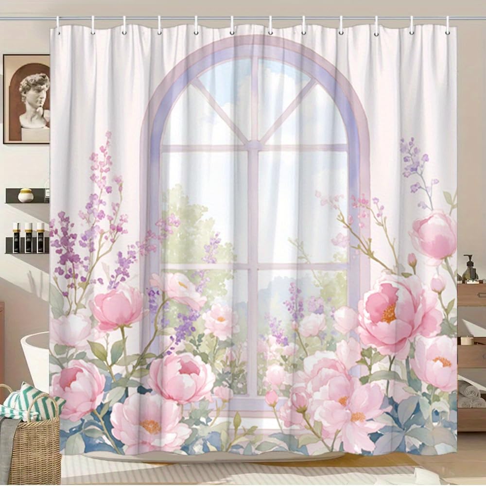 Rideau de douche floral anti-moisissure de 140x170 cm pour éliminer l'humidité de la baignoire