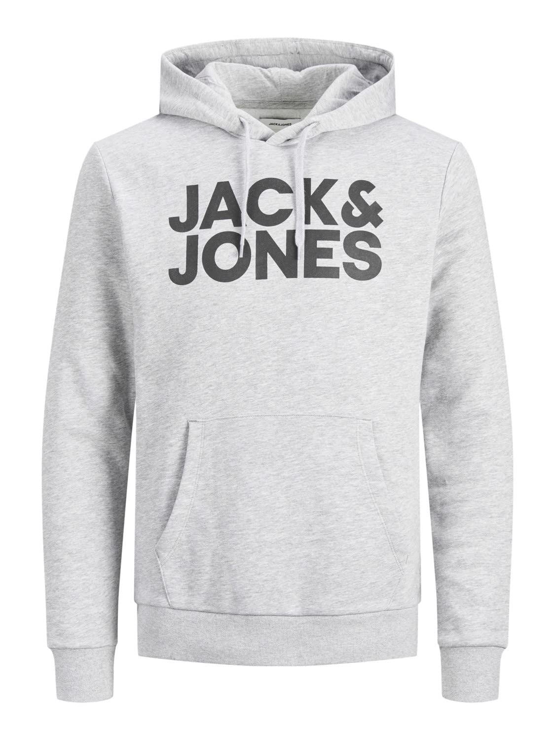 Jack & Jones Men's Grey (Light Grey Melange Detail: Reg Fit 19-Melange) Logo Hoodie - Grey - Large