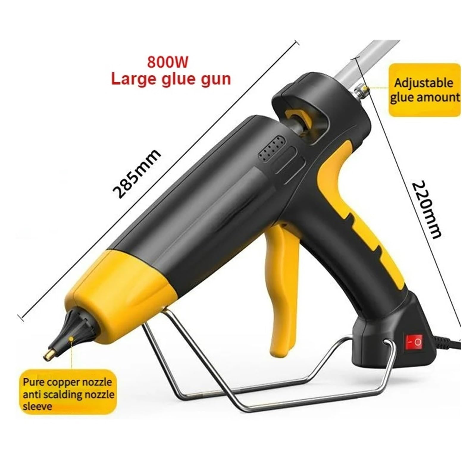 Profesjonalny Pistolet Do Klejenia Na Gorąco O Mocy 800 W Z Miedzianą Dyszą Użyj Klejów W Sztyfcie 11 Mm Plastikowe Narzędzia Do Naprawy Szerokie Zastosowanie(800W-Switch-Yellow)