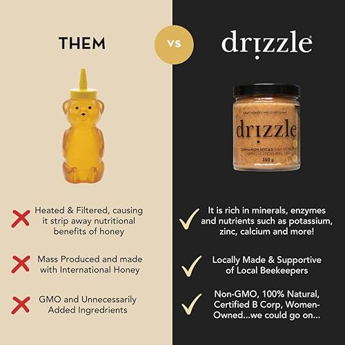 Miniatura 5 de Drizzle Miel cruda especiada con canela cruda sin filtrar y sin procesar rica en nutrientes y enzimas beneficiosas notas de clavo y nuez moscada 100