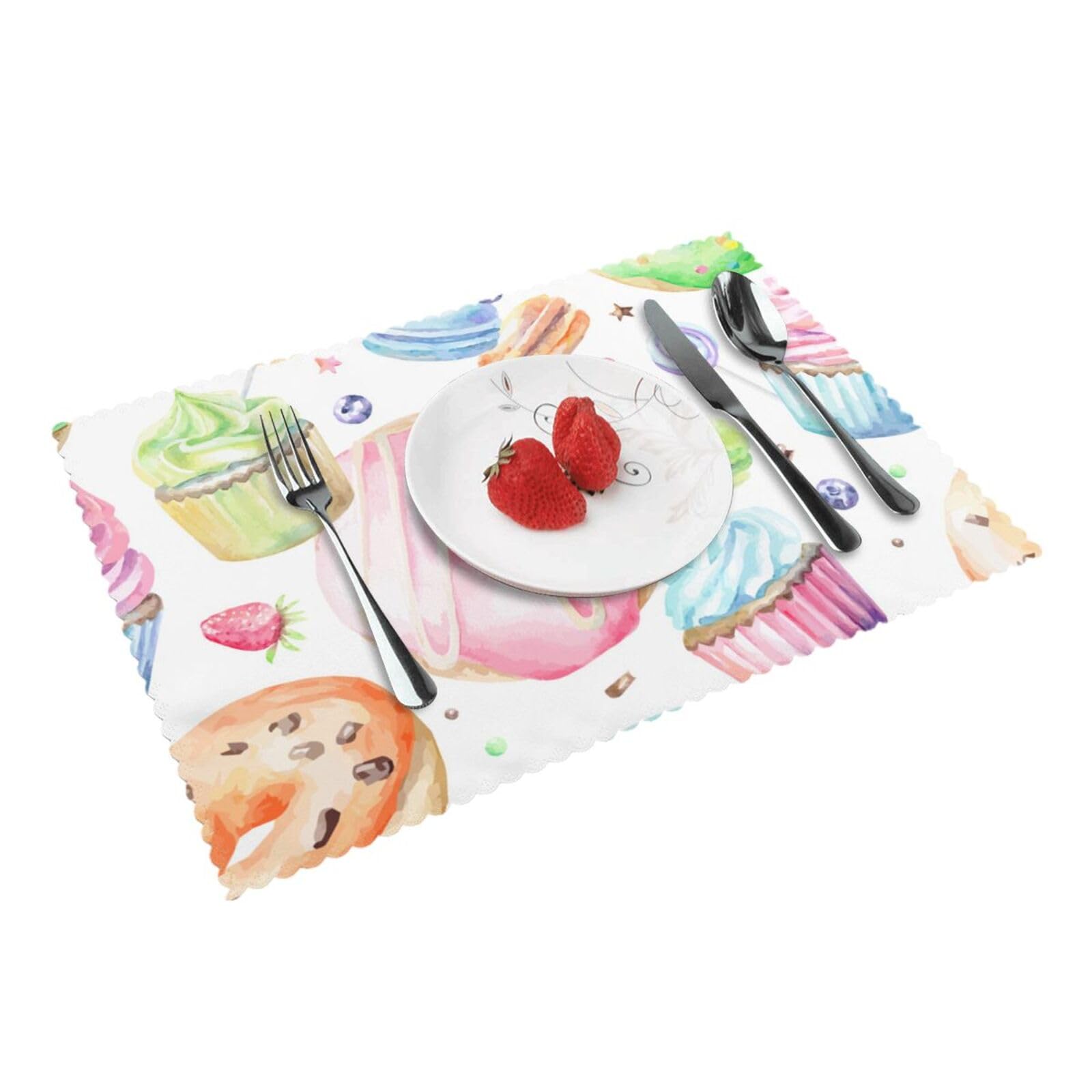 Bnvsadc Cupcakes Donuts Muffins Sugar 4 Pcs Heat Resistant Placemat 45X30 Cm, Printed Non-Slip Place Mats For Kitchen Dining Table Indoor Outdoor