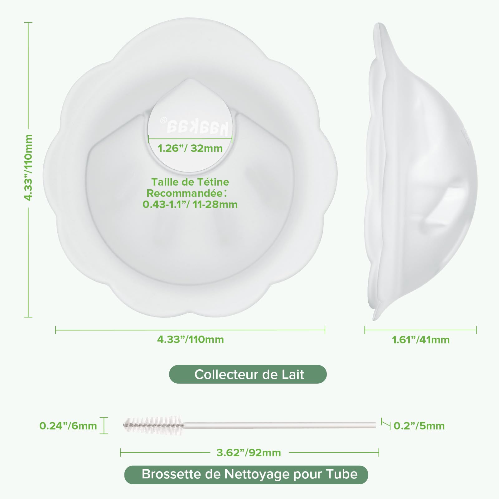 haakaa Petal Soft - Récipient à lait en silicone souple - Discret et anti-fuite - Bols de poitrine réutilisables - Avec brosse de nettoyage - 2 pièce