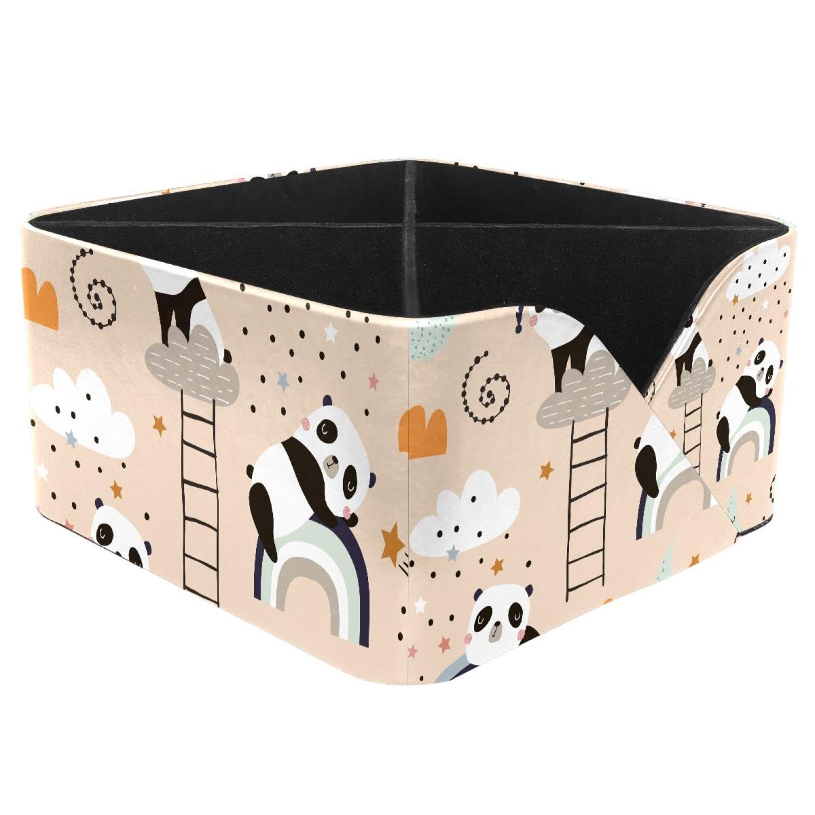KengjuTesu Cute Sleeping Pandas Moon Rainbows Clouds Pattern Desktop Organizer Pen Holder, Rectangular Pencil Cup for Office, Study and Makeup Stations