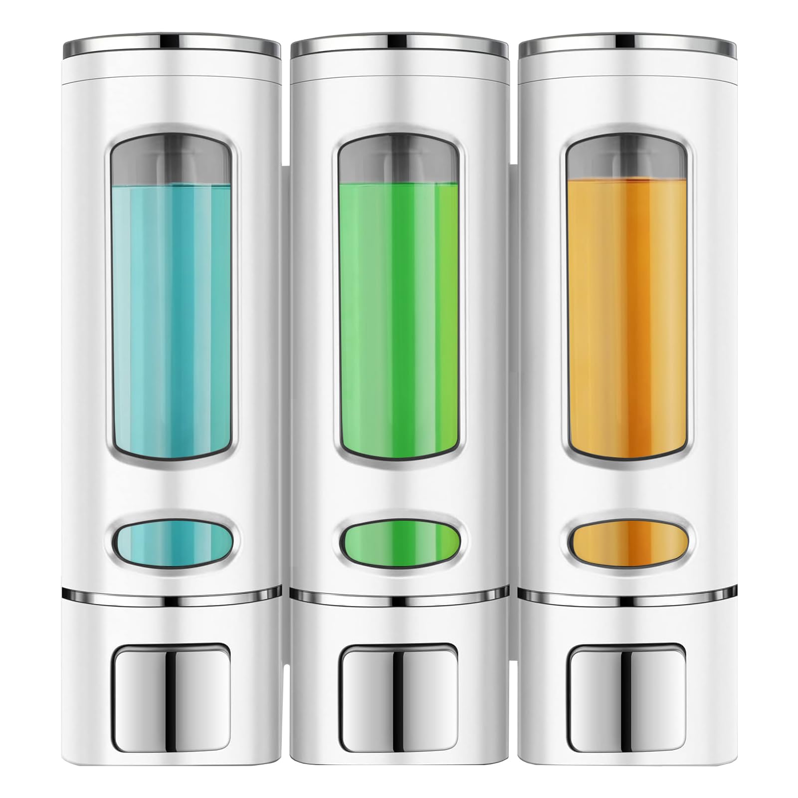 Distributeur de savon mural, 3 chambres, 400 ml, grande capacité, installation sans perçage pour gel douche, shampooing, après-shampoing et détergent à vaisselle, idéal pour salle de bain