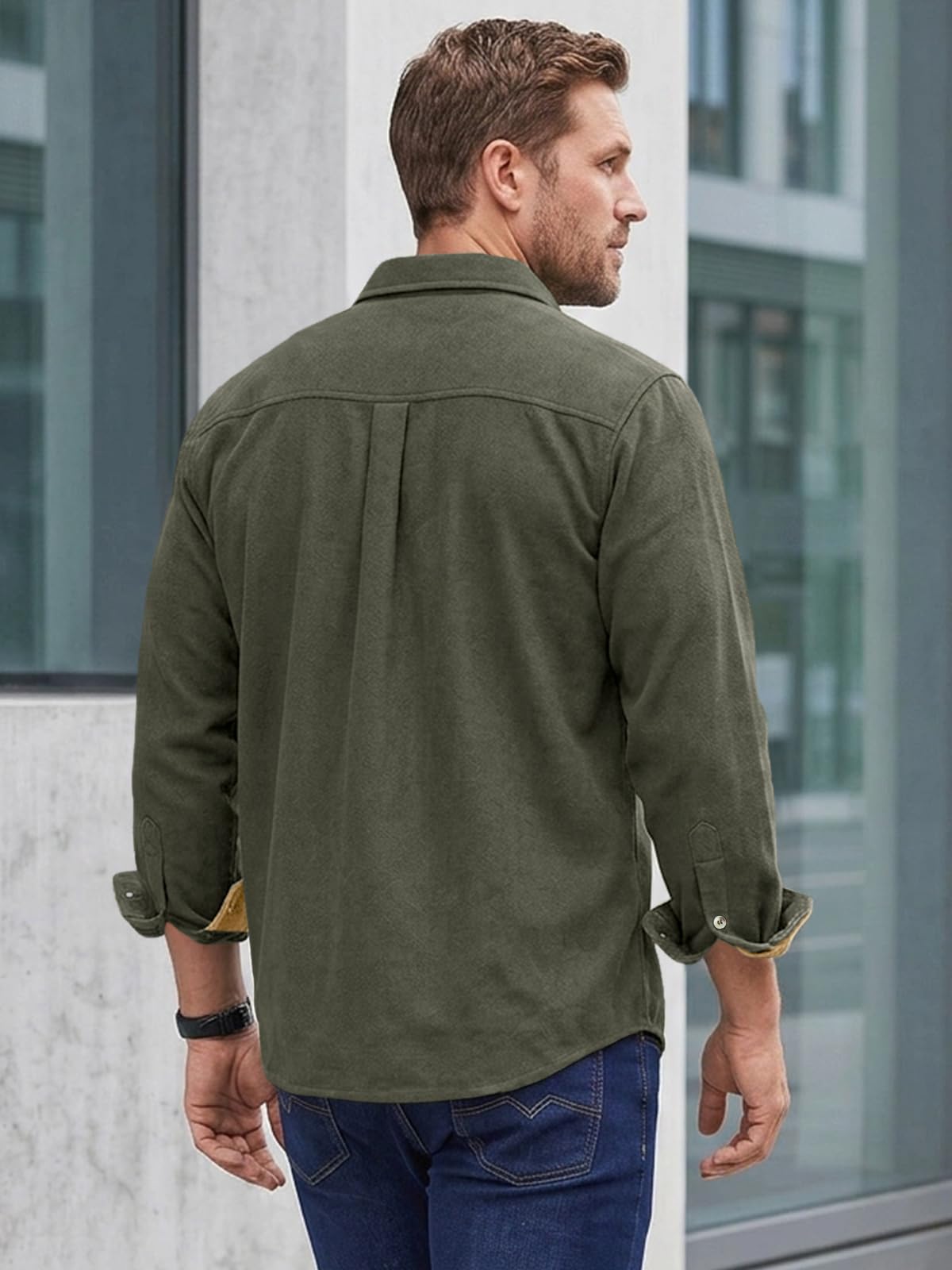 Runcati Hemdjacke Herren Langarm Flanellhemd Overshirt