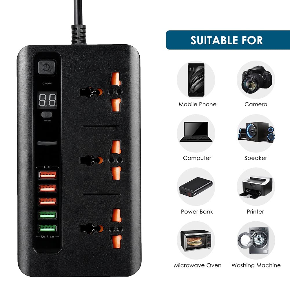 UK EU Plugs Home Extension Power Outlet with Switch Smart Timing 5V 3 4A 5 Port Charger 3 — view 7