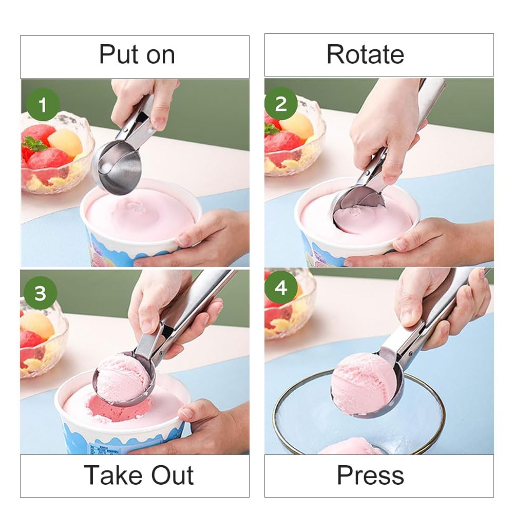 Porzionatore per Gelato 4.8cm,Cucchiaio Porzionatore Paletta,Cucchiaio per Gelato in Acciaio Inox,Con 18cm Bastoncini per Cocktail,Per Palla Gelato,Polpette Di Carne,Palla Melone,Cottura