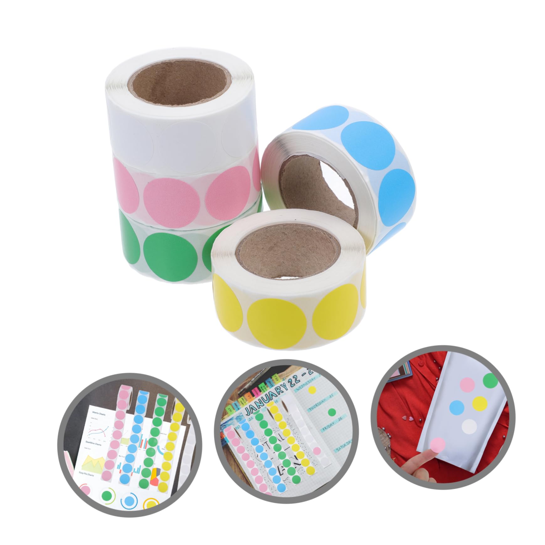 15 Etichette Rotonde Autoadesive Colorate Piccole Stickers Punti Termiche Resistenti per Organizzazione Scuola Ufficio Bianco Giallo Rosa