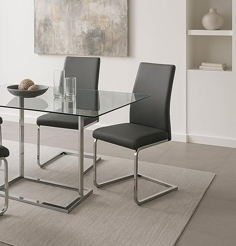 Miniatura 7 de Sunset Trading Sela - Sillas de comedor tapizadas Breuer | Base voladiza cromada en forma de S | Asientos acolchados de piel sintética gris carbón |