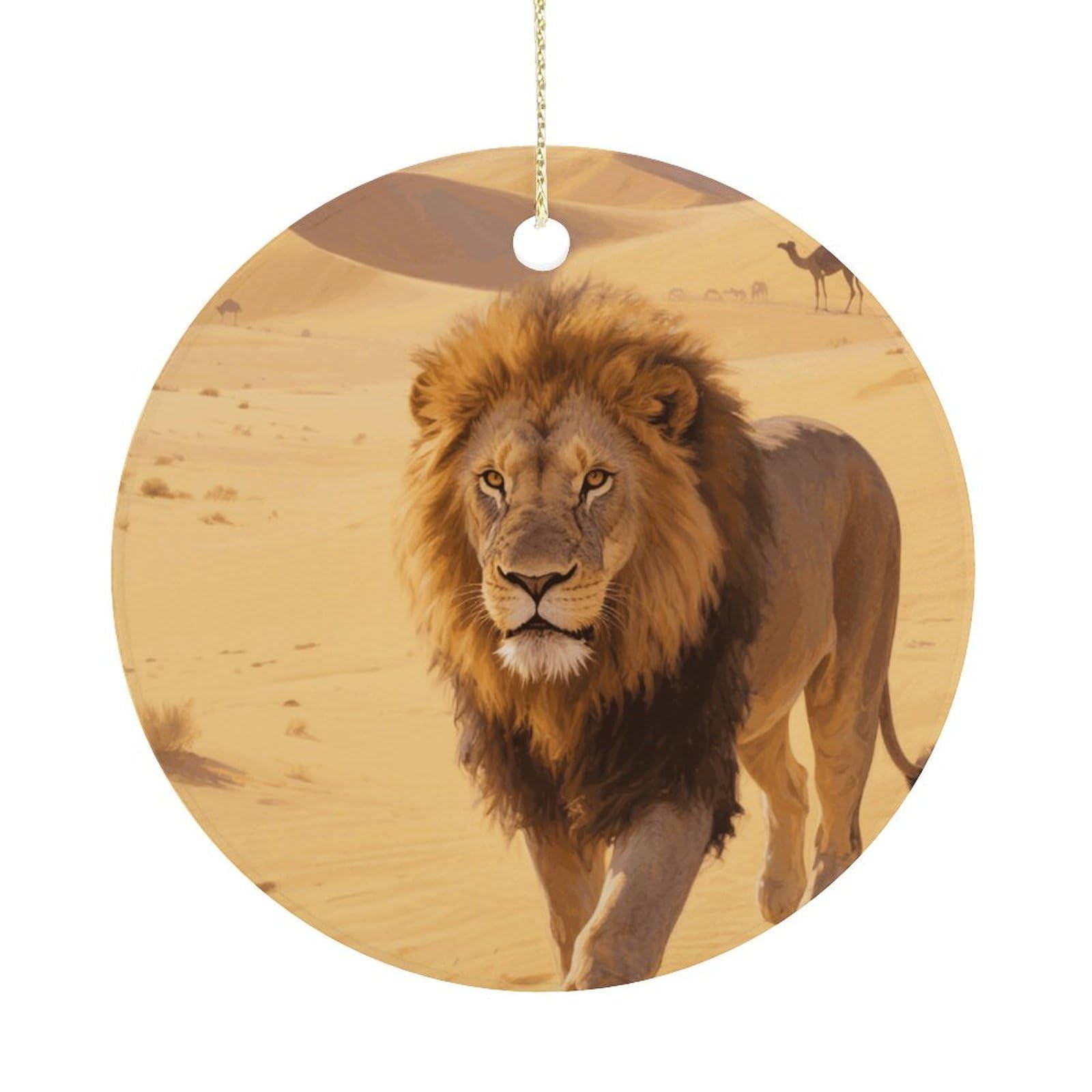 Personalized Christmas Ornaments 2025 Ceramic Hanging Majestic Lion Ornaments with Gold String Double-Sided Vintage Holiday Decorations for Tree Mantel Tabletop Xmas Party Favors